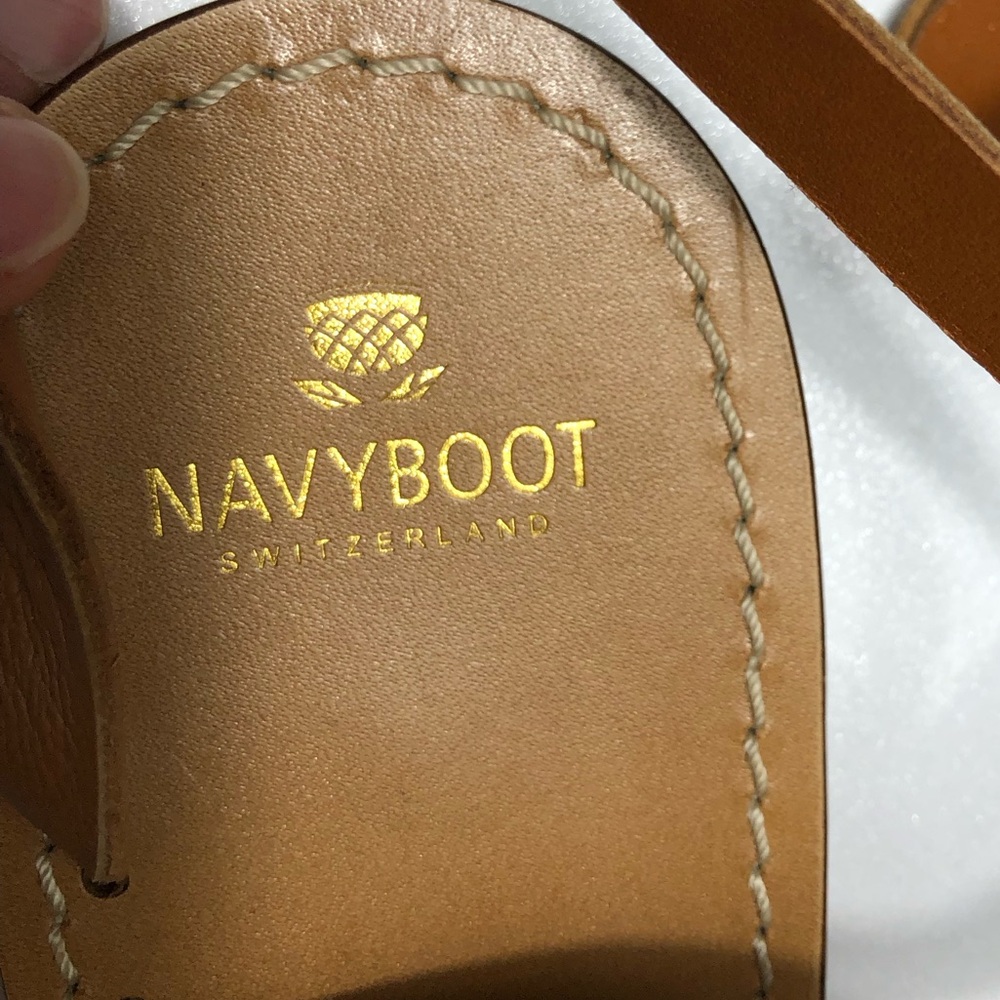 Navyboot Switzerland Tan Leather Toe Ring Diagonal Strap Gladiator Sandals Sz 38 - Picture 5 of 9